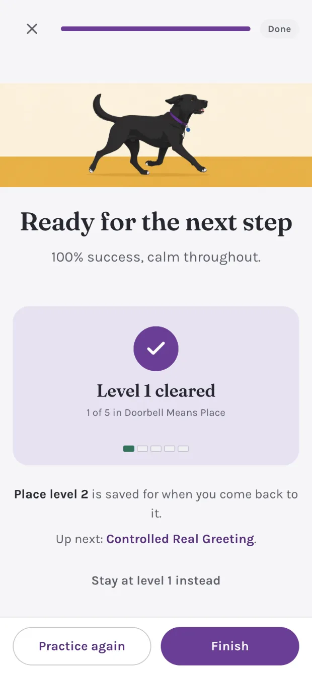 End of session: Level 1 cleared, ready for the next step.