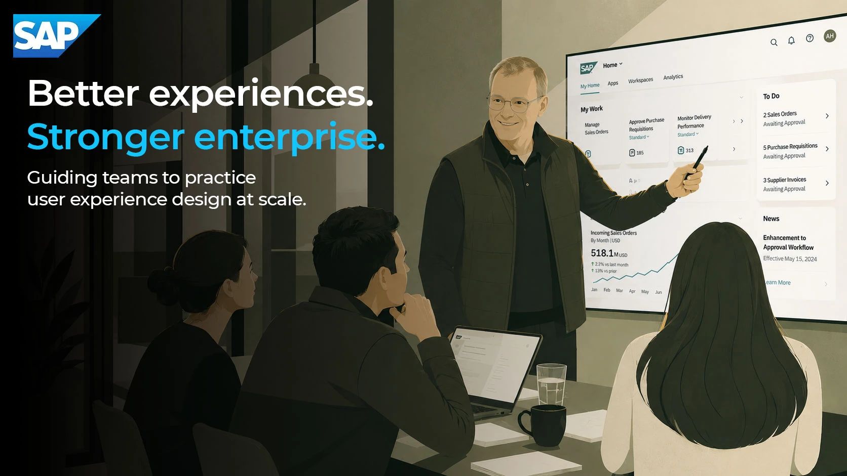 The SAP enterprise platform: one style guide and one component library across a suite of apps.